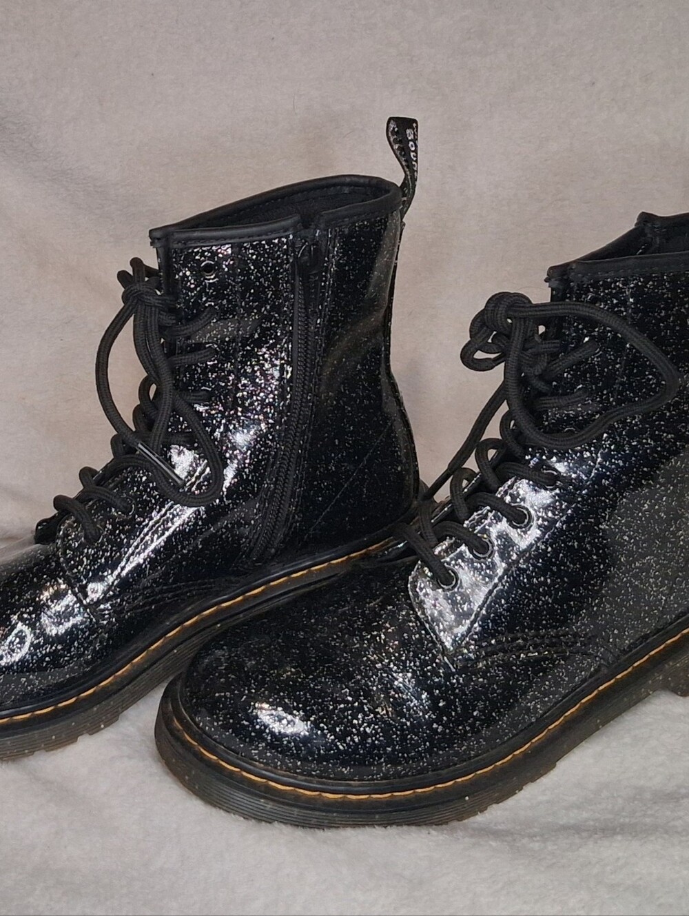 Dr. Martens Black Glitter Lace-Up Combat Boots